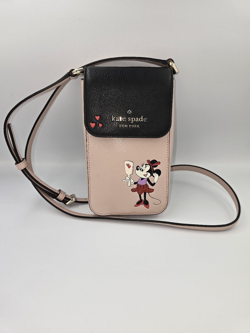 KATE SPADE DISNEY Black & Pink Minnie Mouse Crossbody Phone Pouch *small flaws**